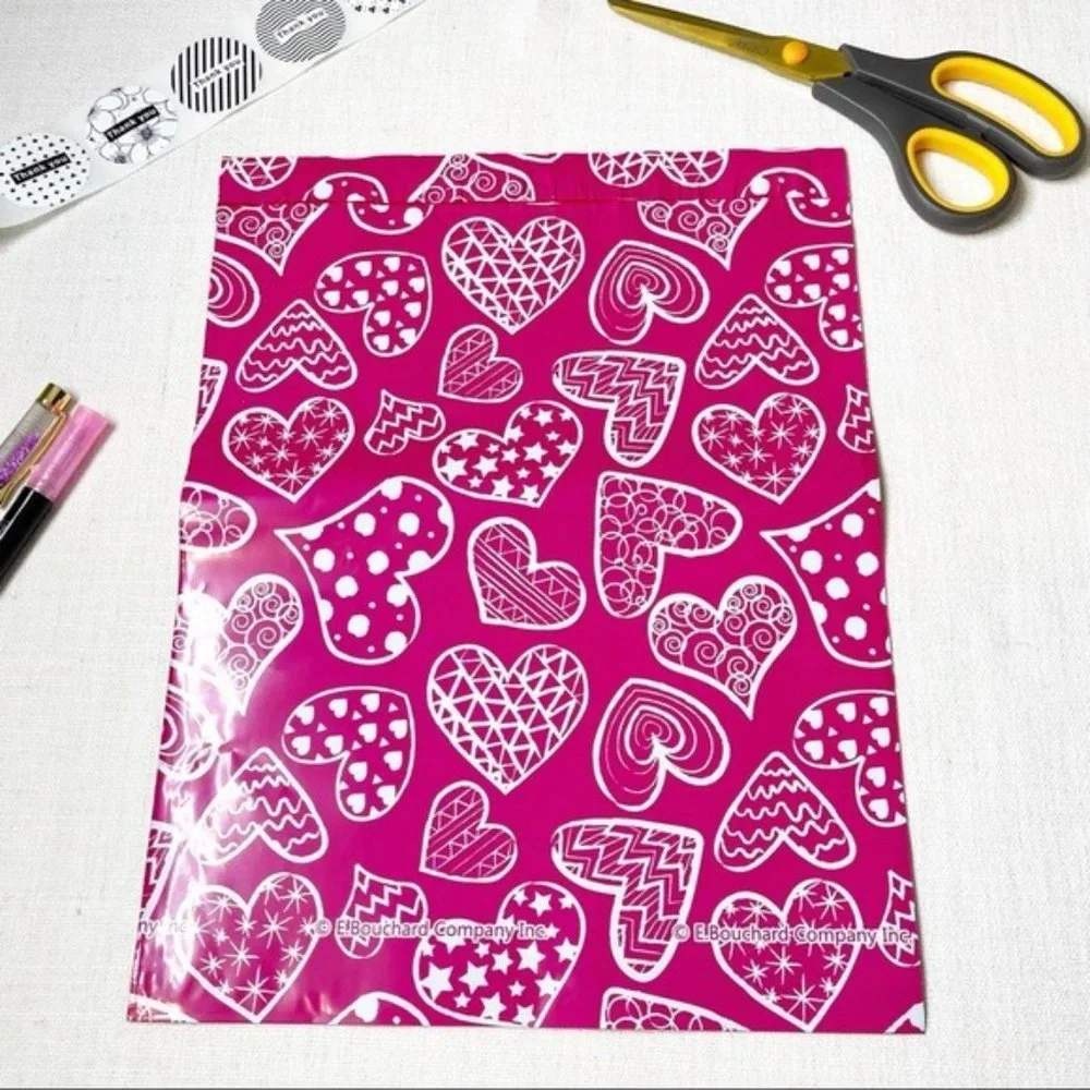 25 Pack Pink Heart Shipping Bags Poly Mailers Designer